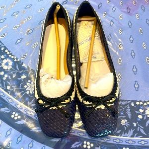 NWT in box navy and white woven ballet flats